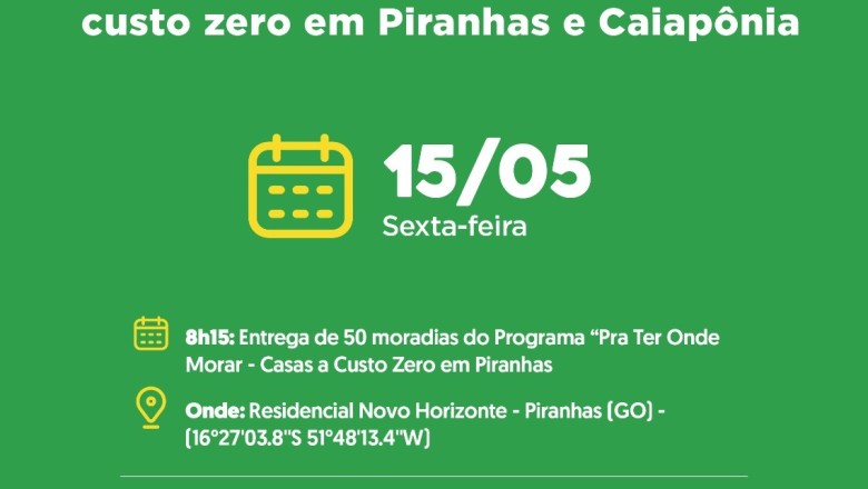 Daniel Vilela entrega 150 casas a custo zero no Oeste de Goiás; veja horários e locais
