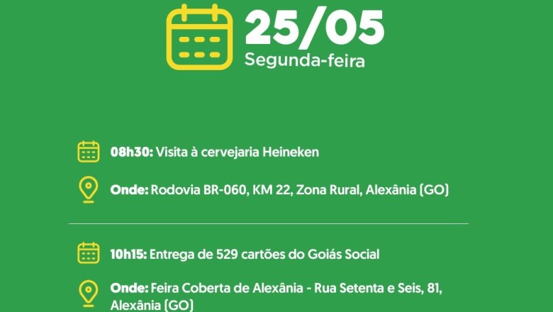 R$ 100 mi em investimentos e 529 cartões sociais: a agenda de Daniel Vilela em Alexânia nesta segunda (25/05)