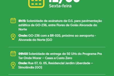 137 casas, 107,8 km de asfalto e nova ponte: a agenda de Daniel Vilela no Nordeste Goiano nesta sexta (12/06)